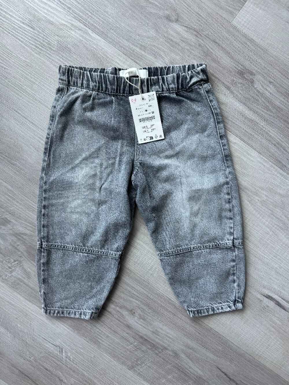 ZARA Baby Balloon Jeans Gray 4Y NWT 100% Cotton Elastic Waist - Picture 5 of 7